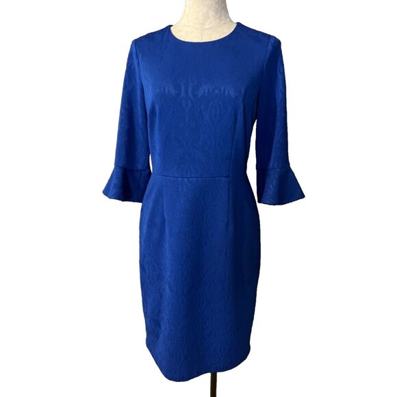 Donna Morgan Dress 8 Blue 3/4 Long Sleeve Career Church Washable - Picture 1 of 7